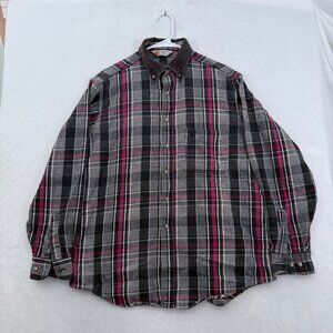 VTG Carhartt Flannel Shirt Mens L Gray Glen Plaid Coduroy Collar Pocket Outdoor